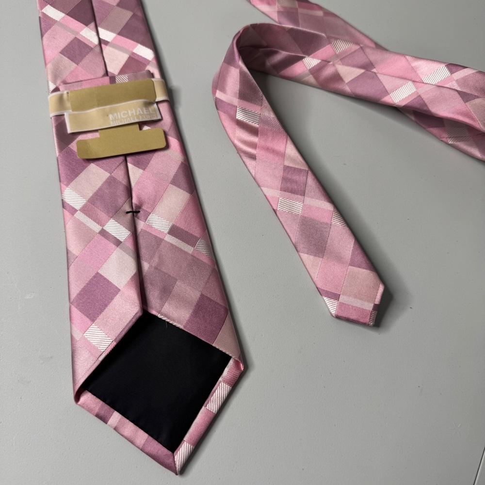 NWT Michael Kors 100% SILK Tie - Pink Plaid Pattern - 3.5”x57.5” - Picture 2 of 5